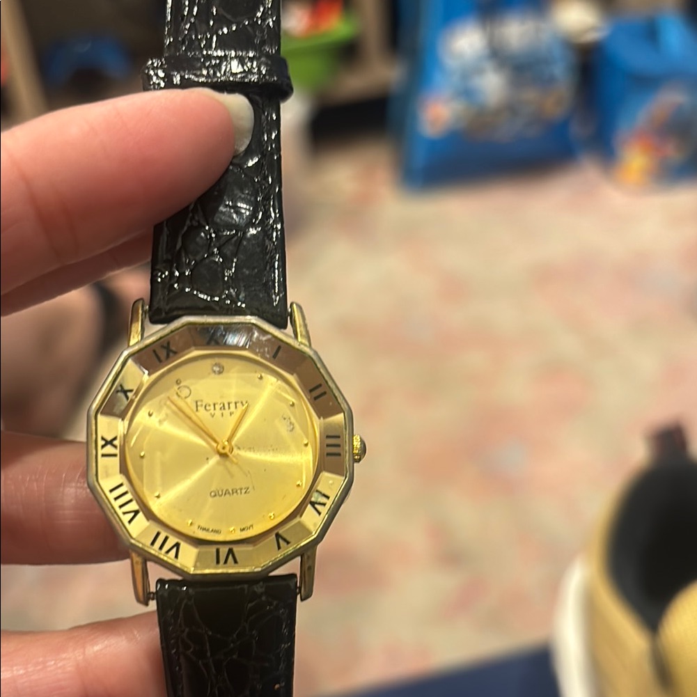 Ferrari Gold Watch With Black Leather Strap